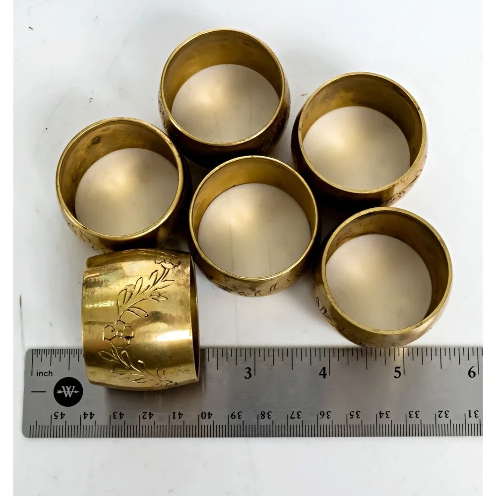 Floral Brass Napkin Rings - Set of 6 - Vintage MCM